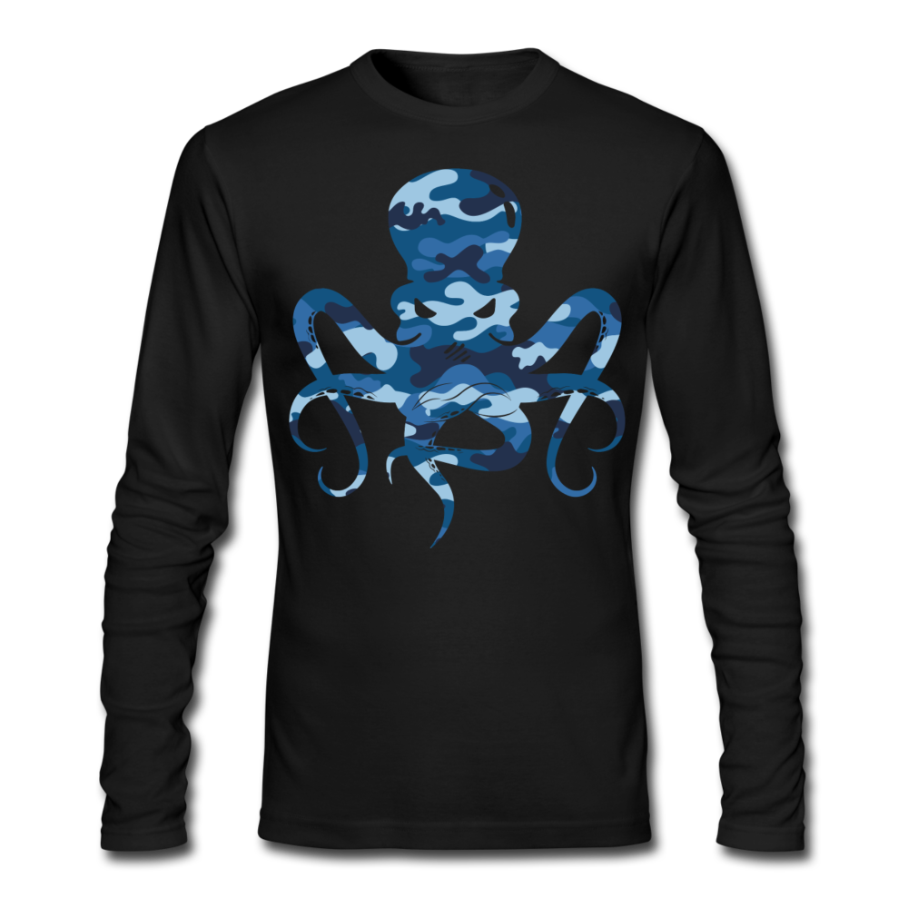Blue Camo Octopus Long Sleeve T-Shirt - black