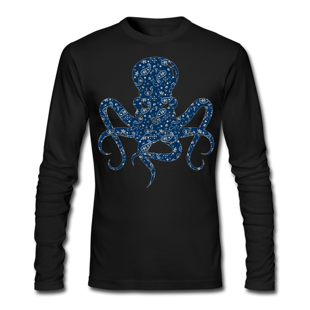 Blue Bandana Octopus Long Sleeve T-Shirt - black
