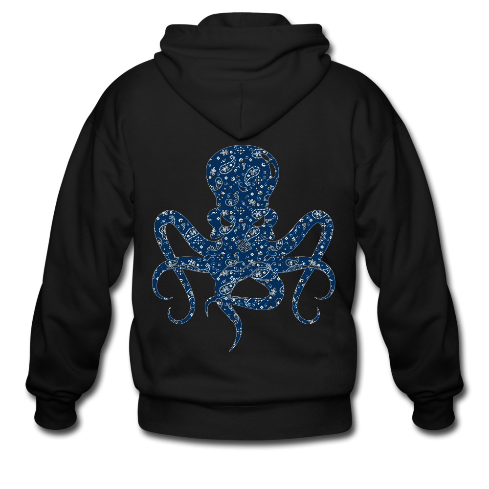 Blue Bandana Octopus Zip Hoodie - black